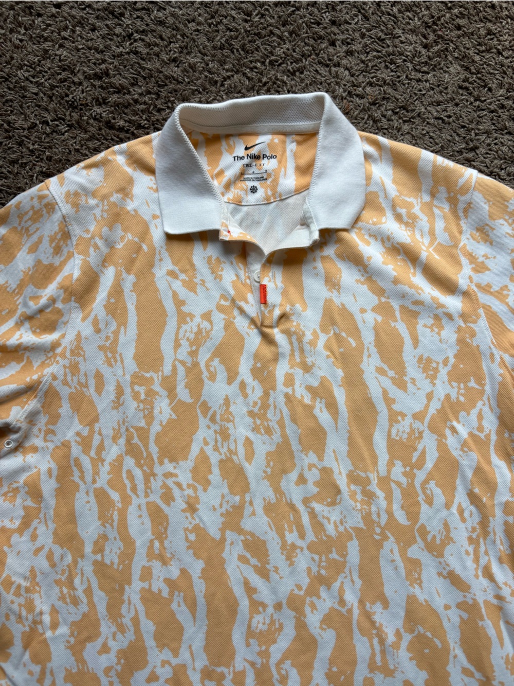 Nike Men's White and Light Orange Printed Polo